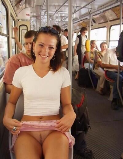 Teen girls flashing on bus