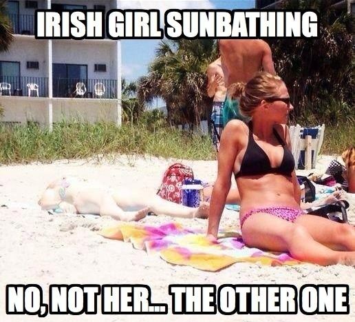 Funny irish girl sunbathing