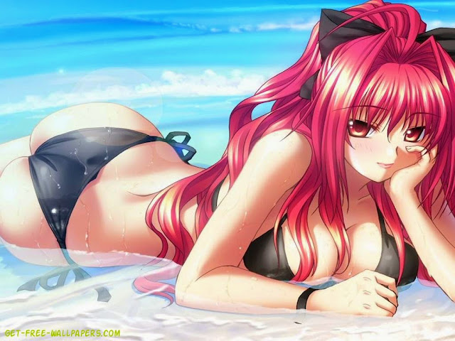 Horny anime girls beach