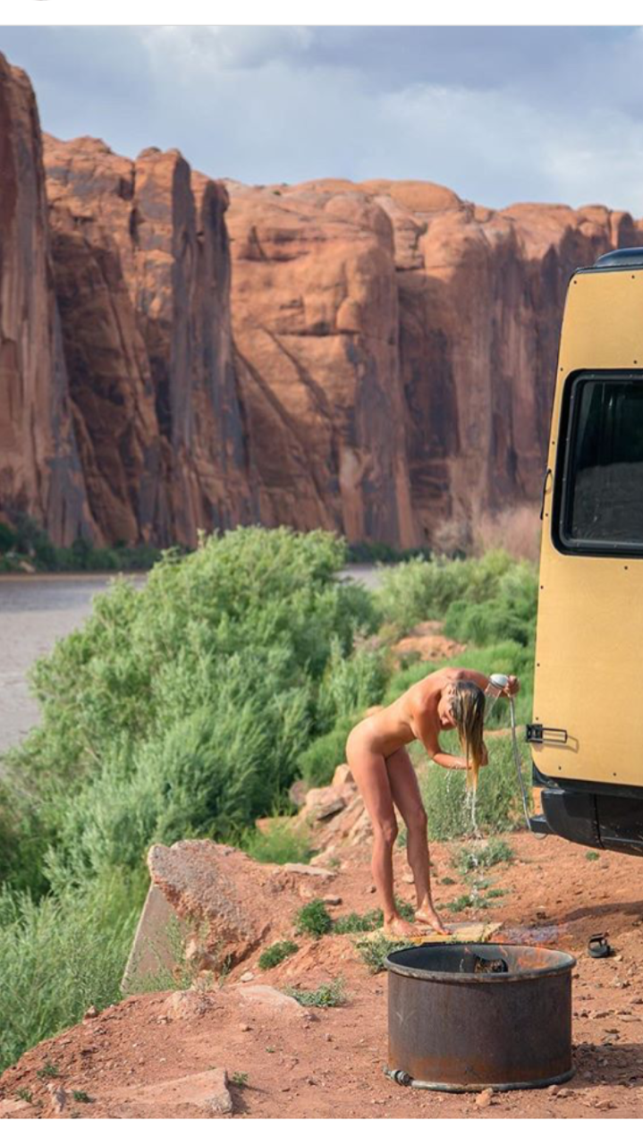 Women outdoors camping nude
