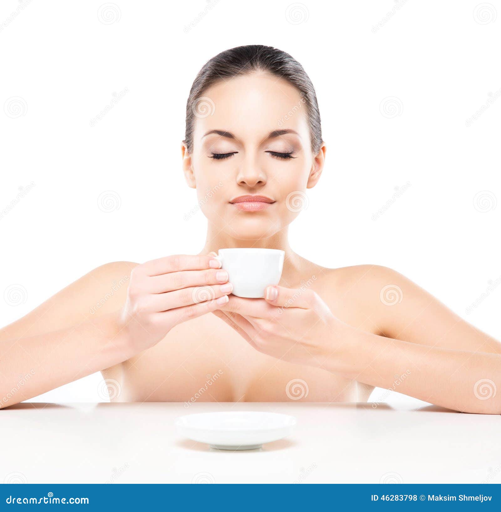 Naked woman drinking coffee