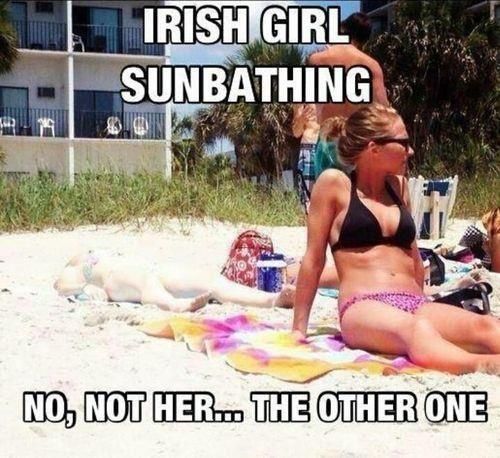 Funny irish girl sunbathing