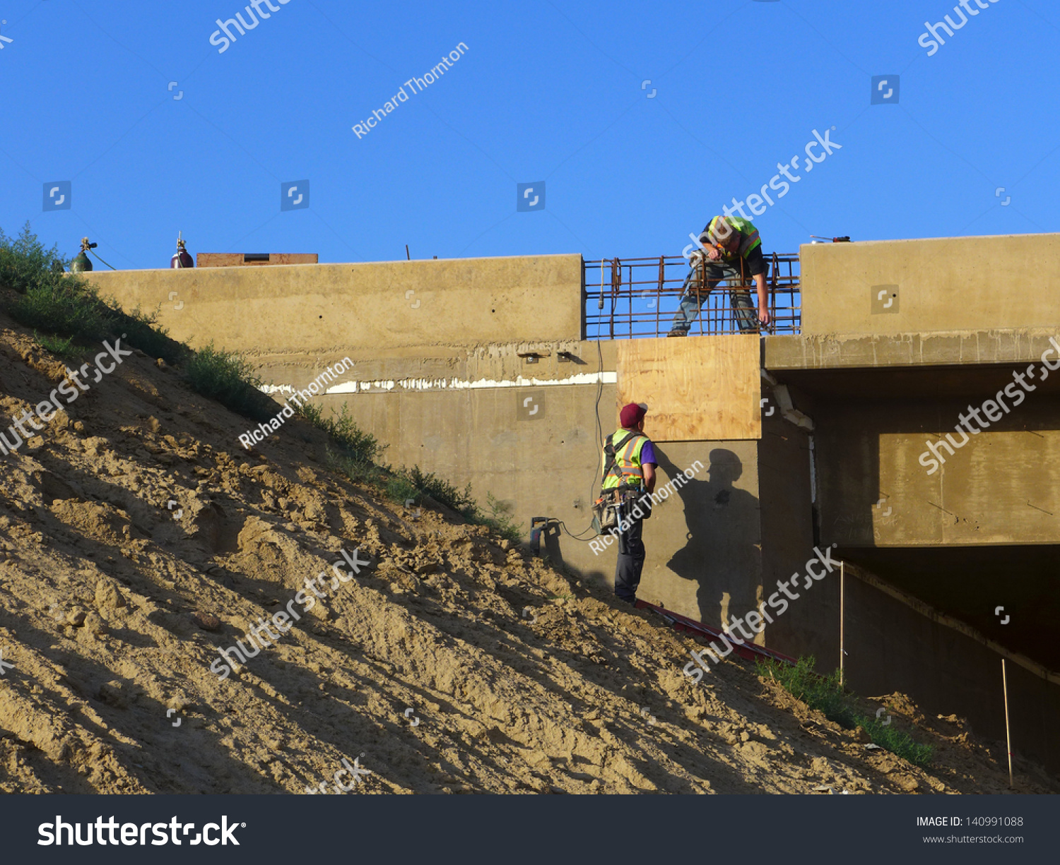 Construction workers in public