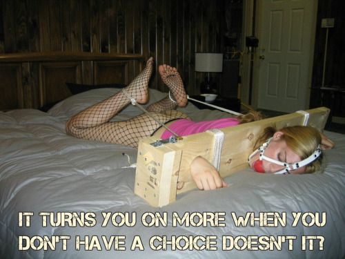 Women tied to bed captions