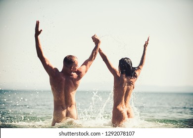 Beach couple nudist vintage
