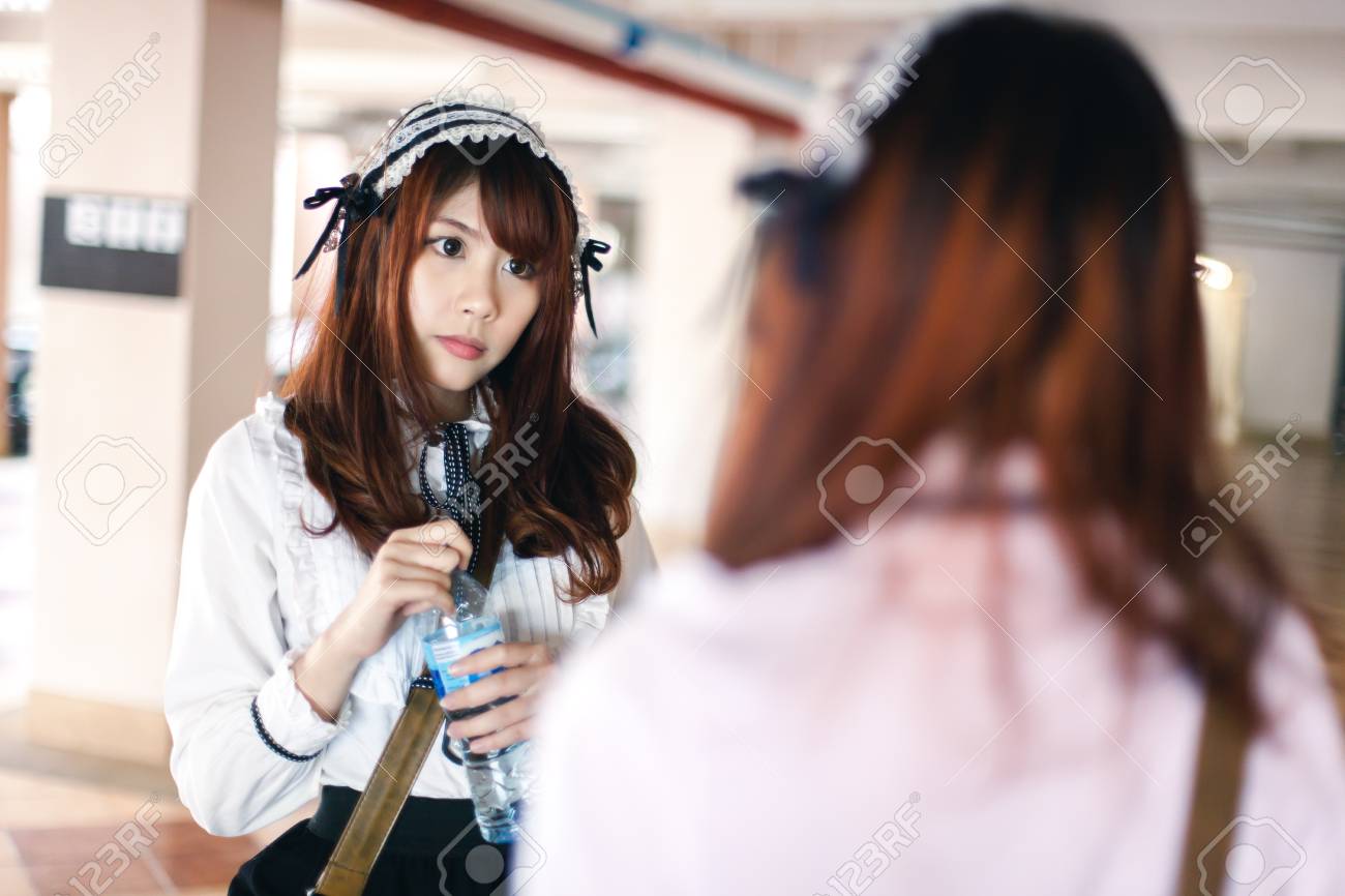 Asian teen idol cosplay maid