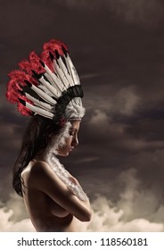 Nude indian girl in headdress