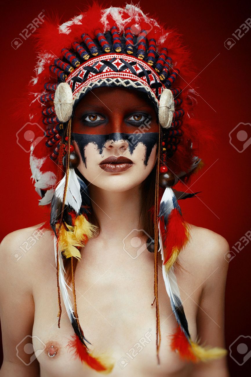 Nude indian girl in headdress