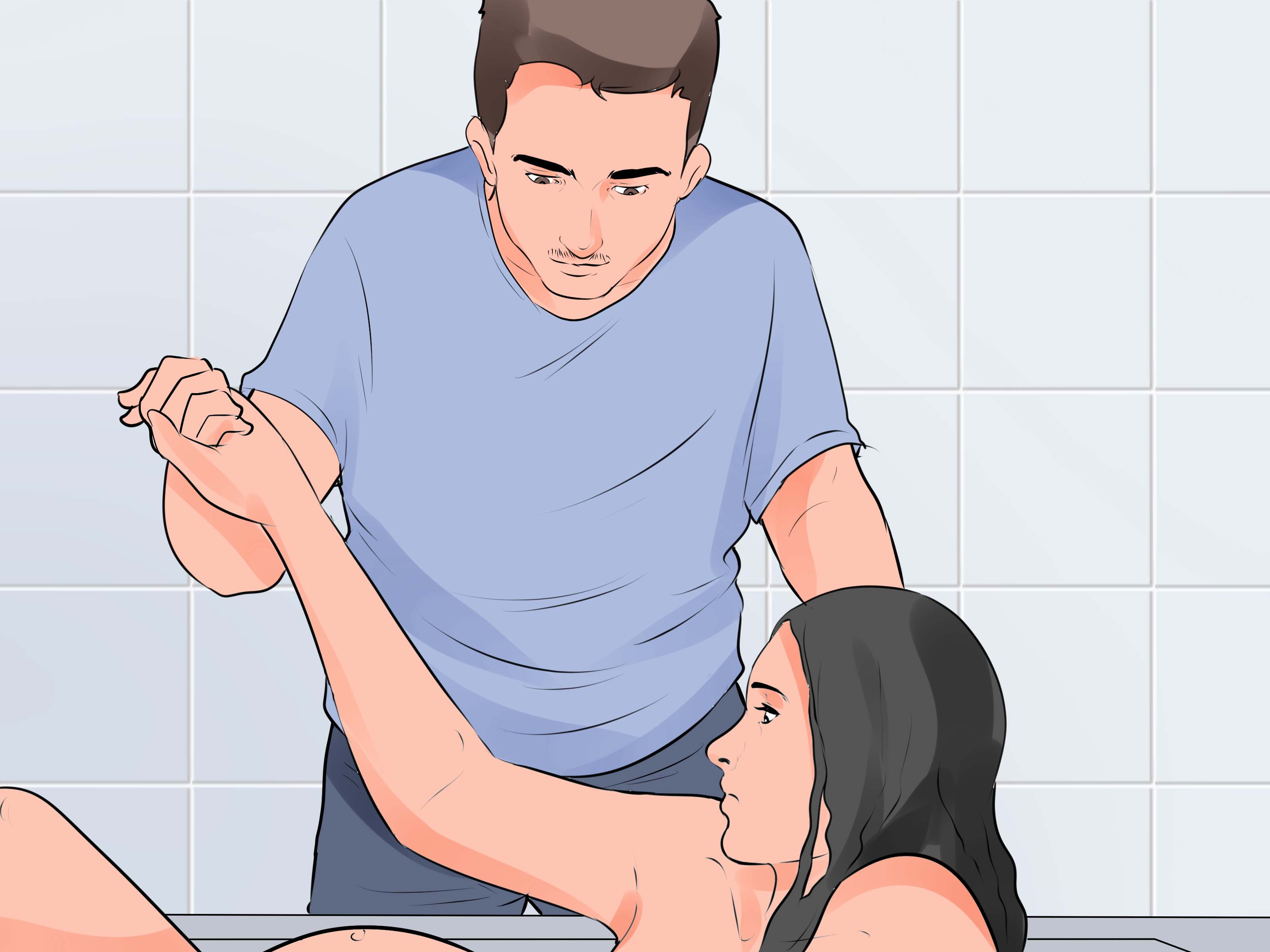 Pregnant wife taking bath