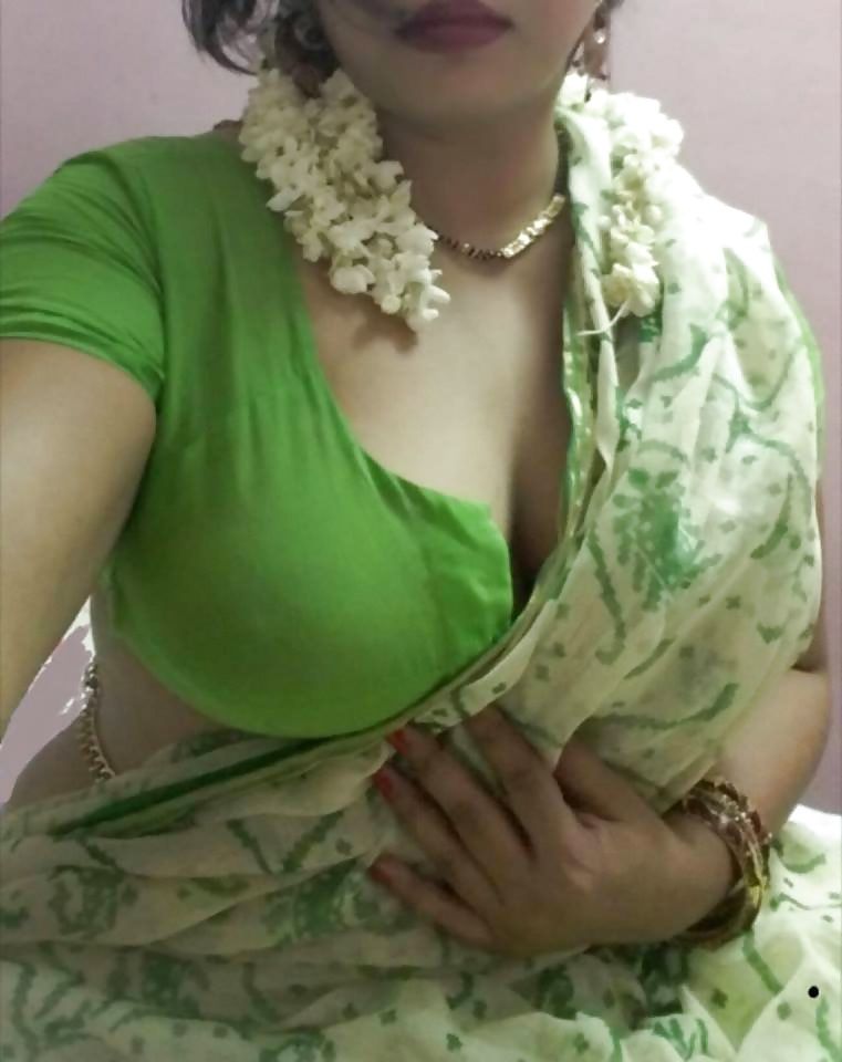 Boobs green blouse big aunty in