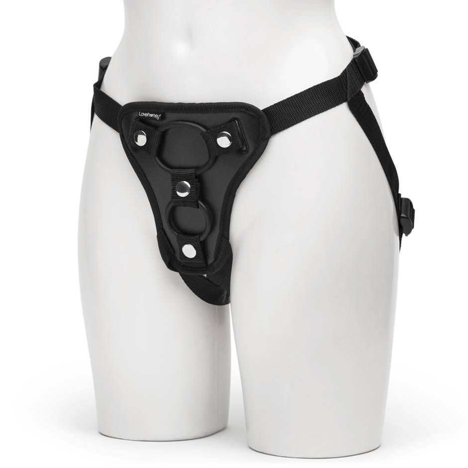 Double penetration strap on harness