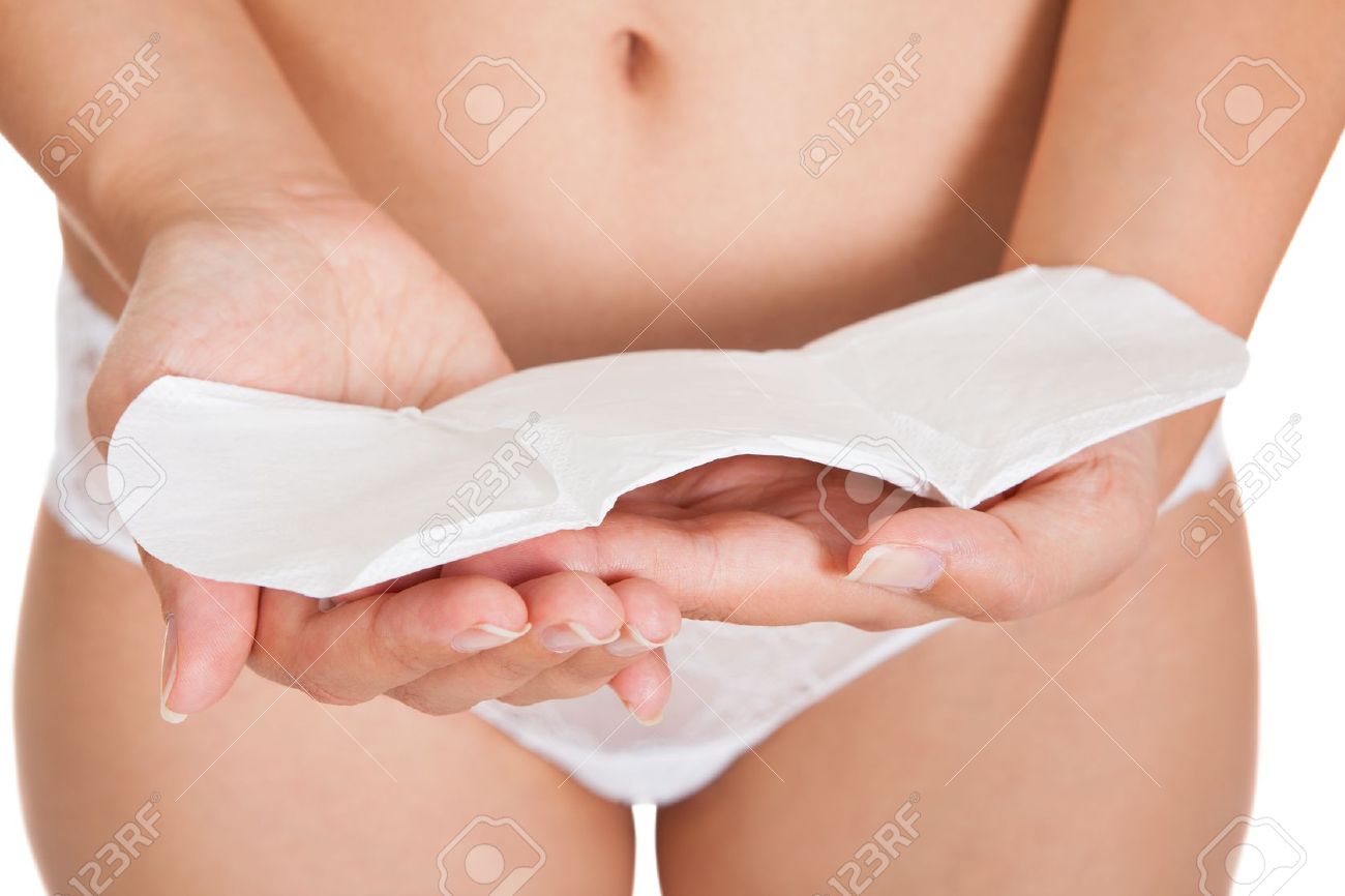 Woman wearing belted sanitary pad porn