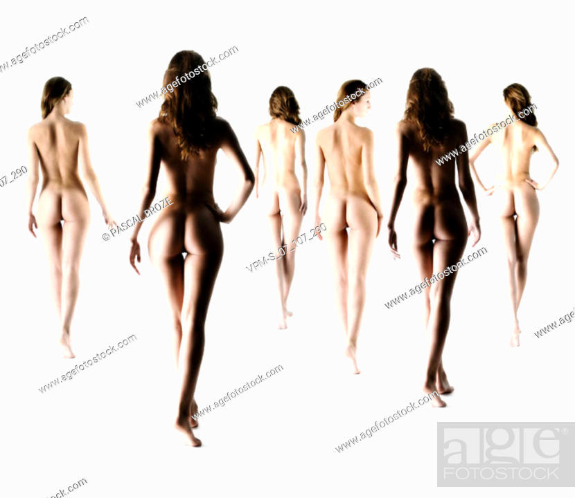 Naked girls walking from behind view