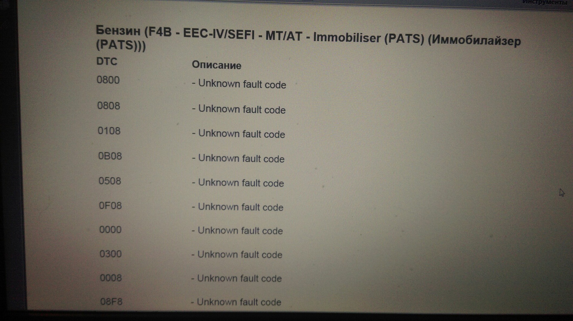 Escort pats codes ford