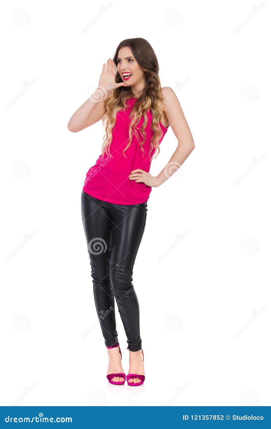 Black leather trousers girl