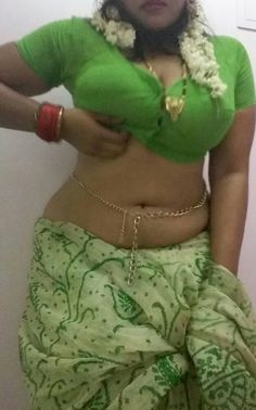 Boobs green blouse big aunty in